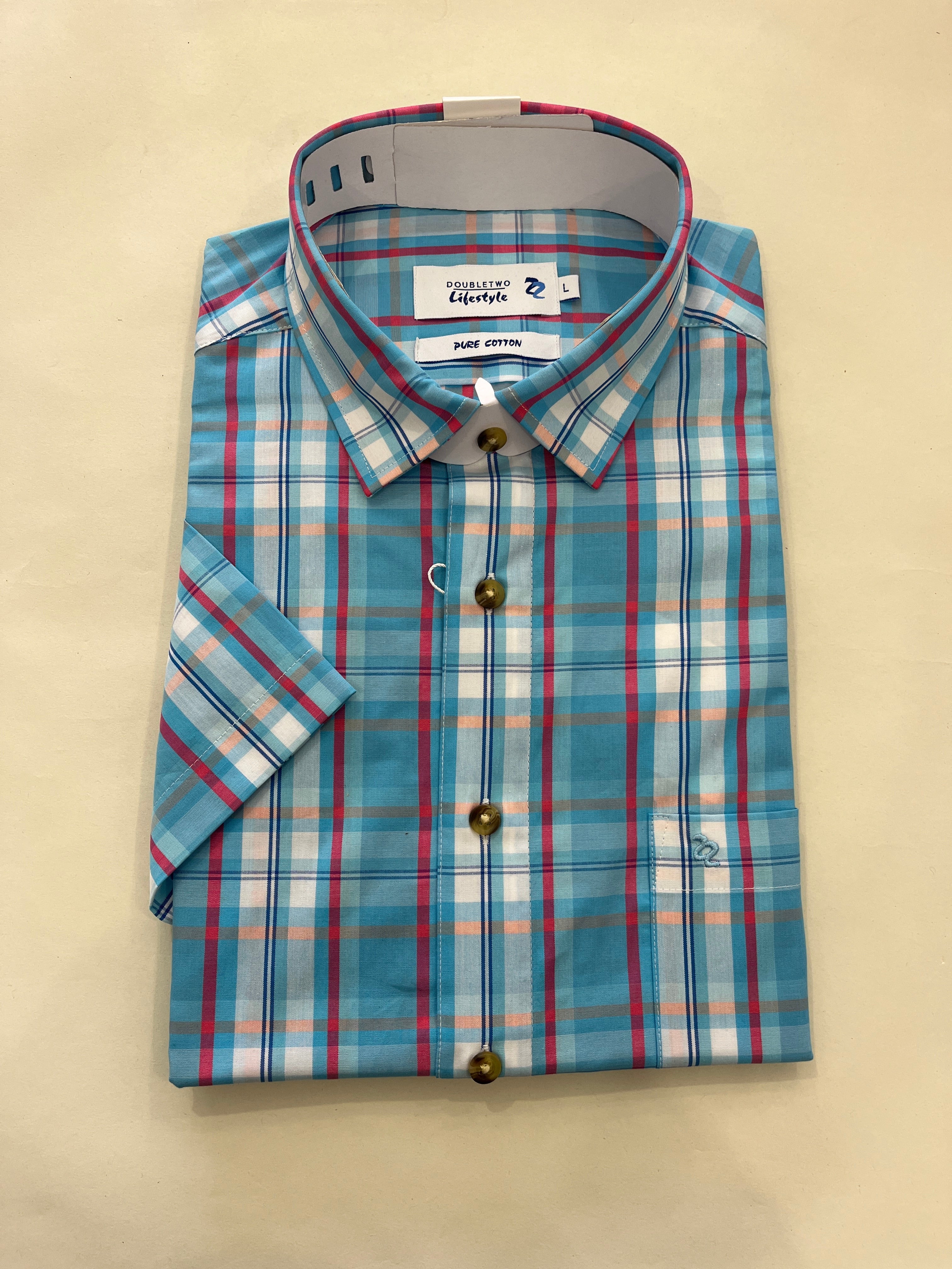 DOUBLE TWO BLUE CHECK SHORT SLEEVE SHIRT