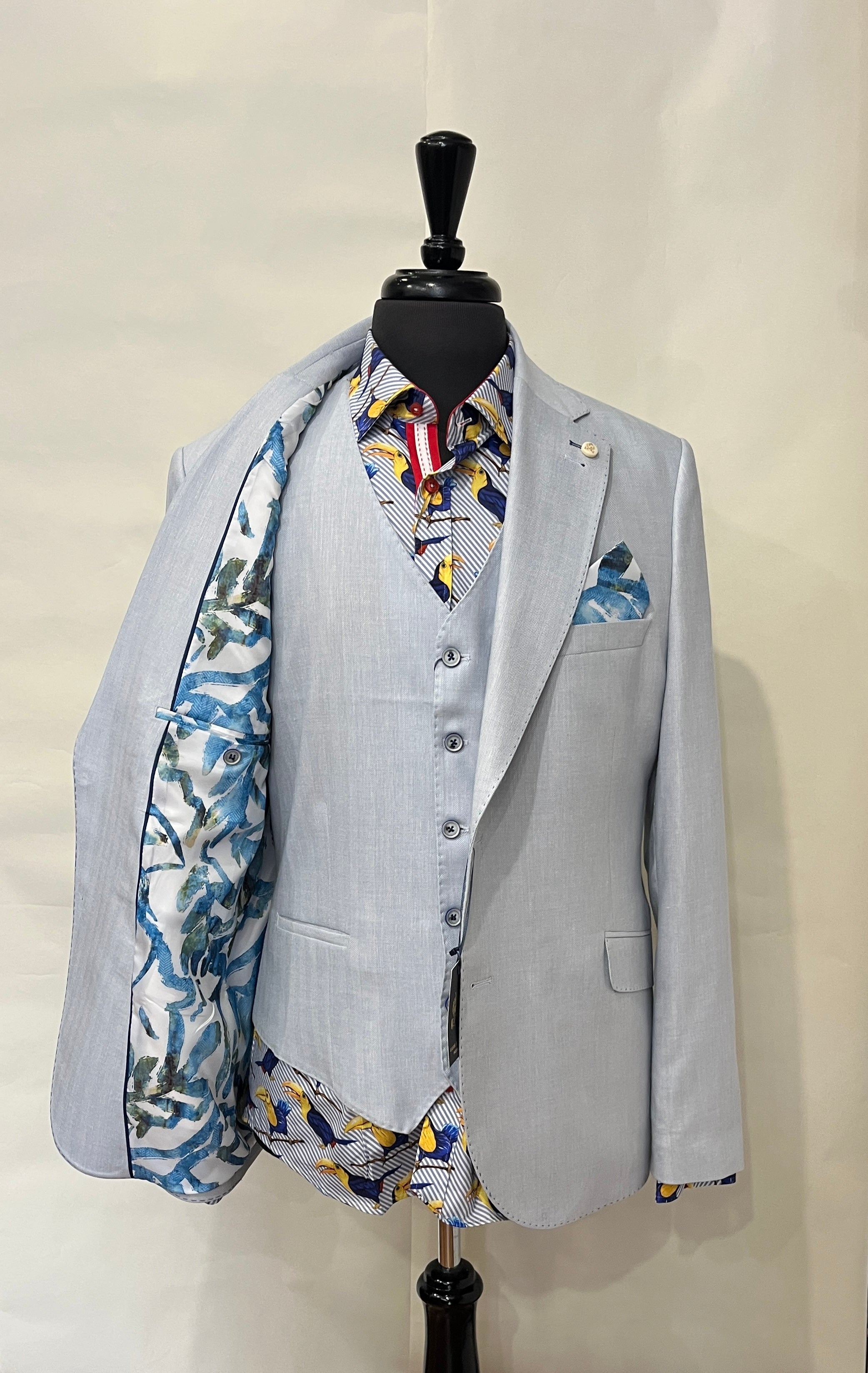 SKY BLUE GUIDE LONDON LINEN BLEND TROUSERS