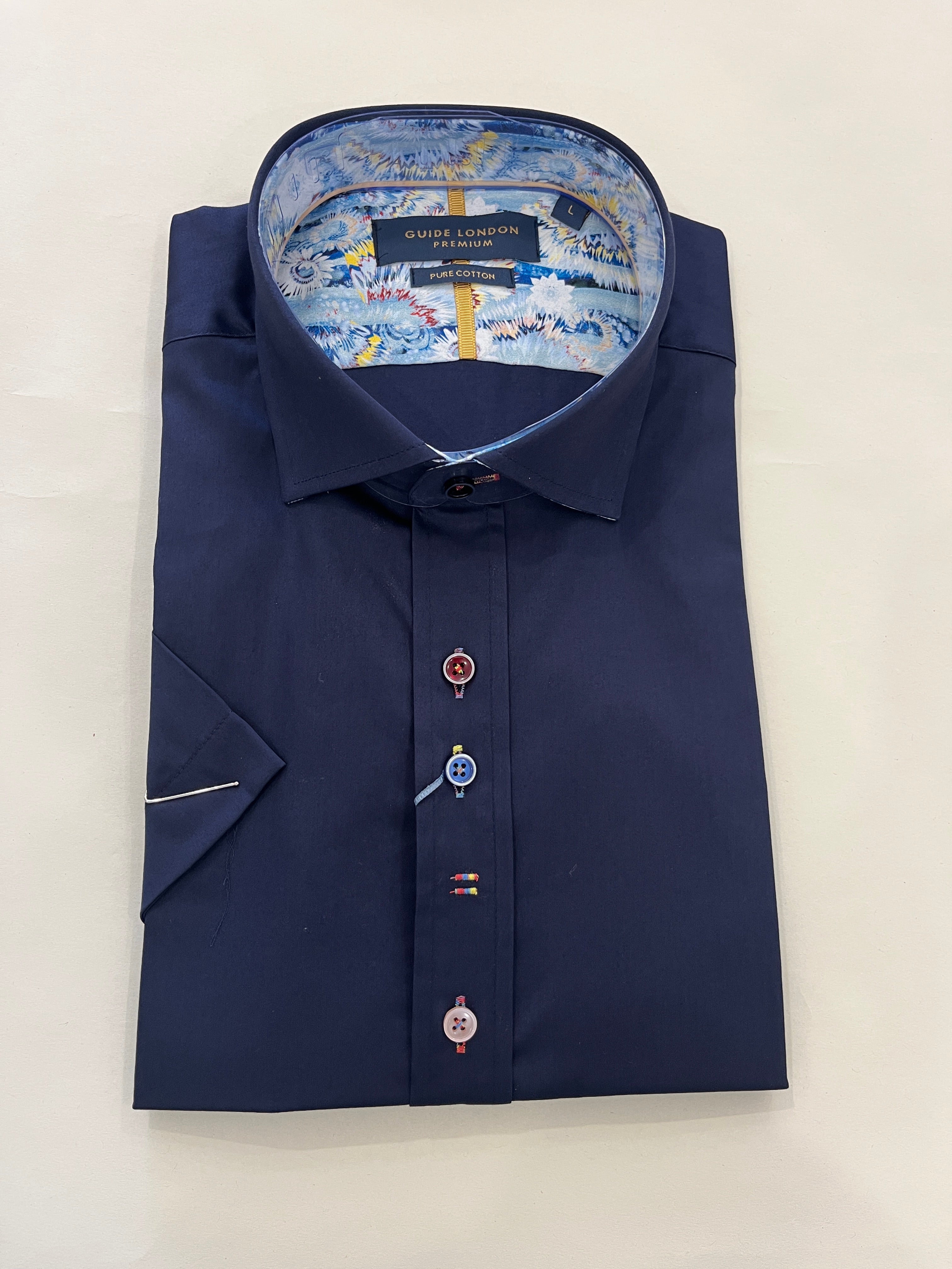 GUIDE LONDON PLAIN-ISH NAVY SHORT SLEEVE SHIRT