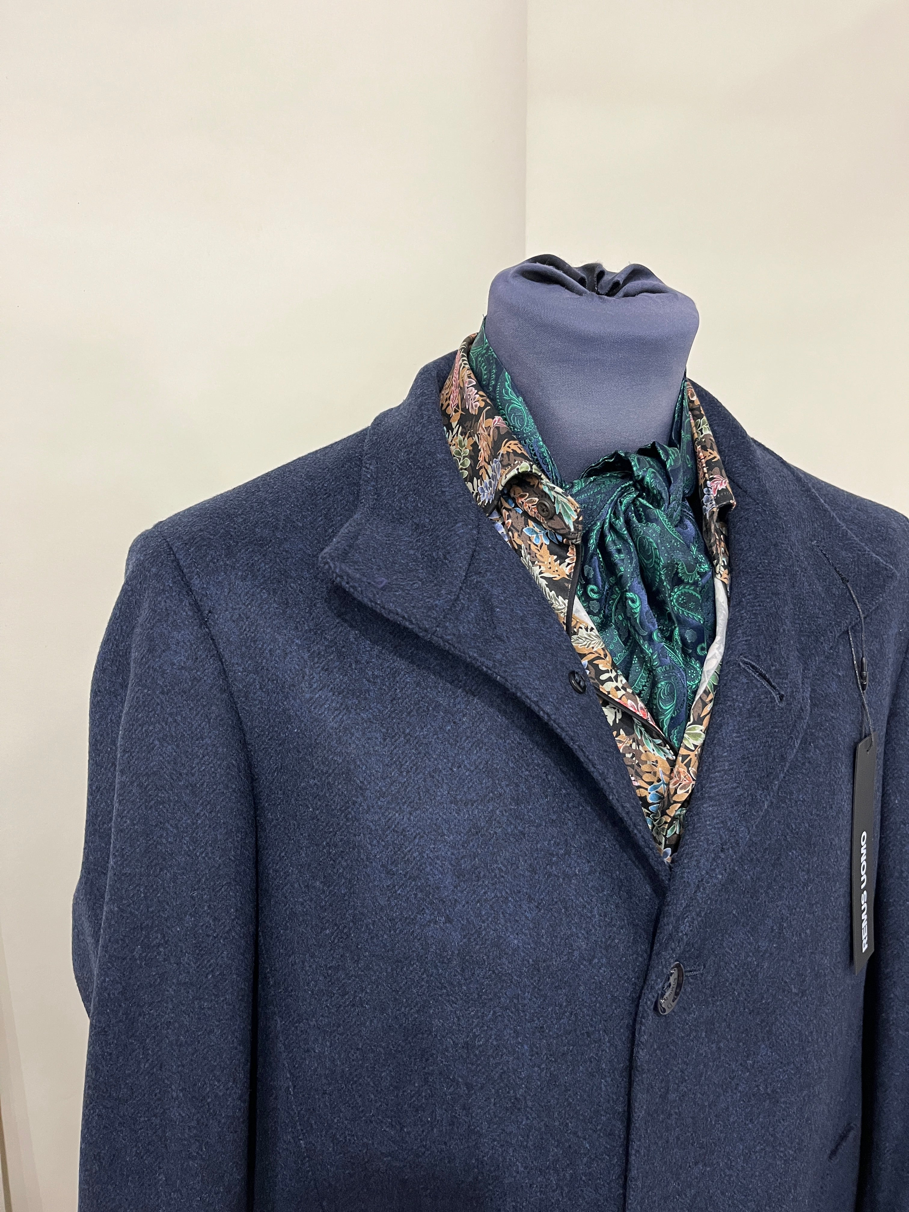 REMUS UOMO NAVY WOOL AND CASHMERE BLEND COAT