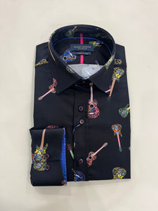 GUIDE LONDON BLACK SHIRT WITH MULTICOLOURED GUITAR PRINT