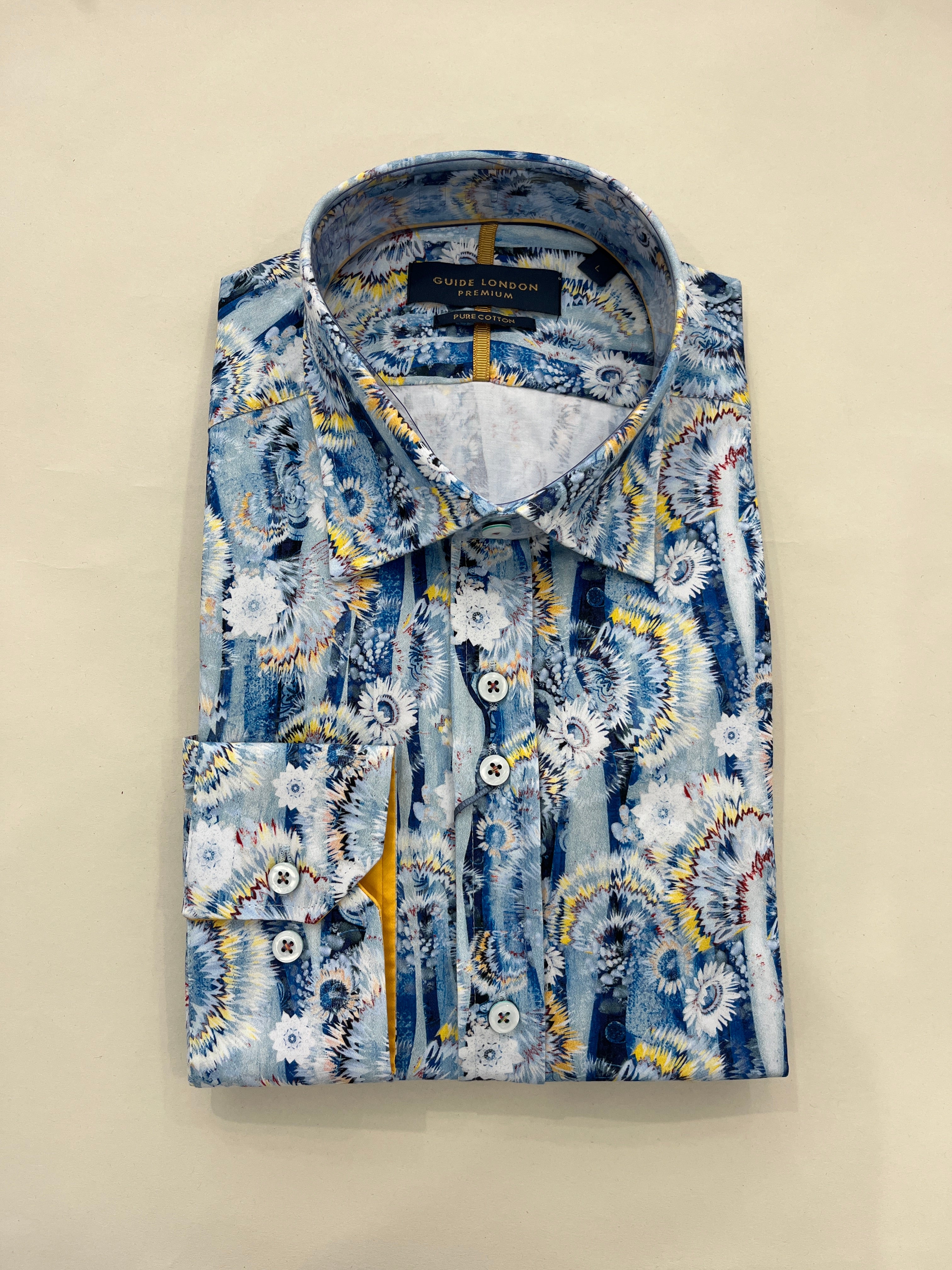 GUIDE LONDON LARGE FLOWER PRINT LIGHT BLUE SHIRT