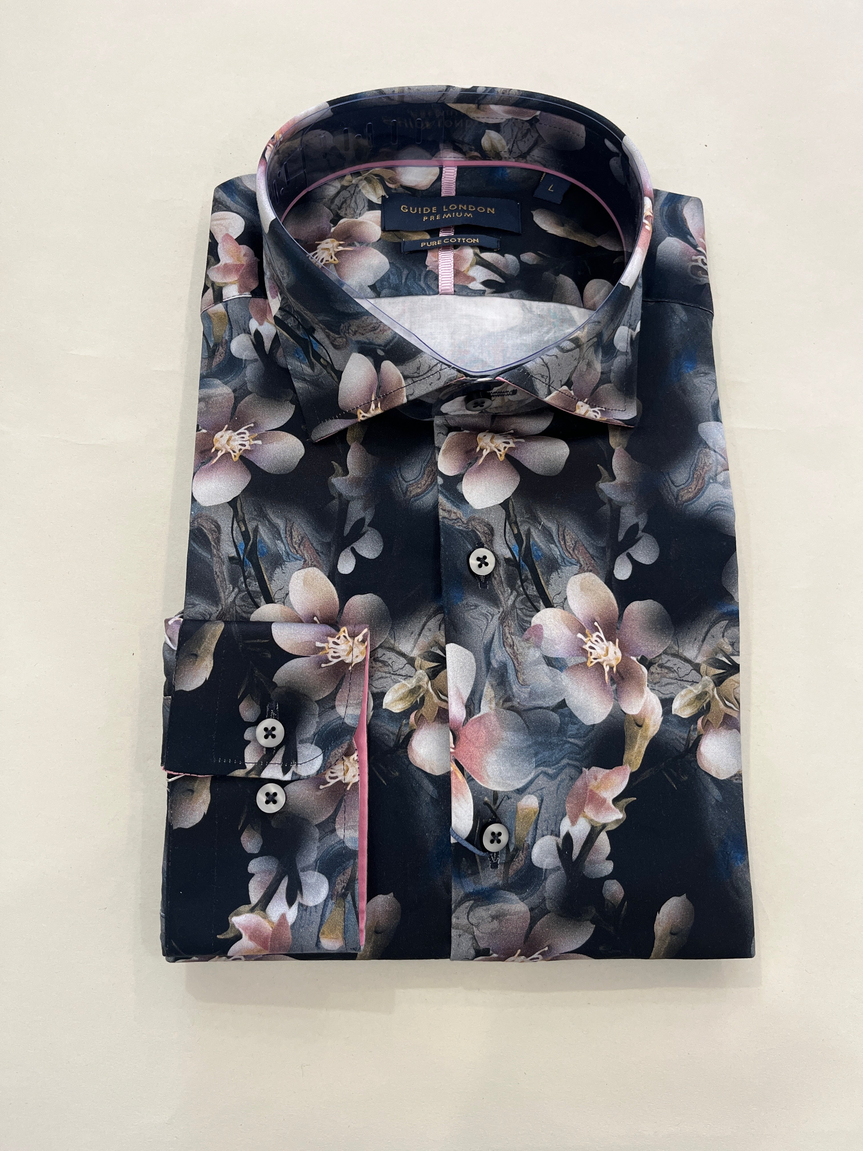 GUIDE LONDON PINK FLOWER PRINT BLACK SHIRT