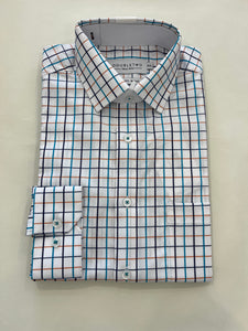 DOUBLE TWO BLUE, NAVY AND BROWN PLAID SHIRT