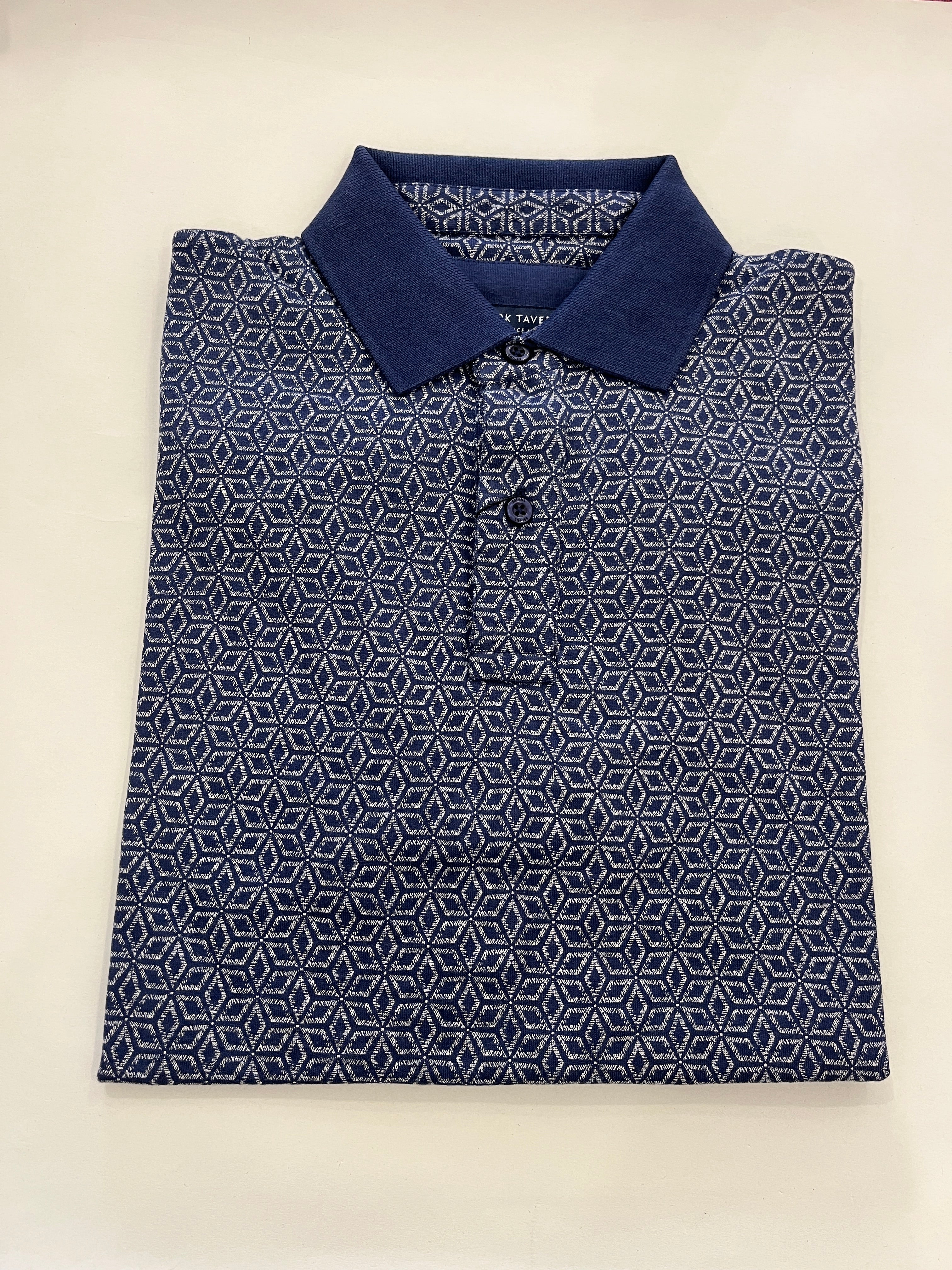 BROOK TAVERNER NAVY GEOMETRIC PATTERN HIDDLESTON POLO SHIRT