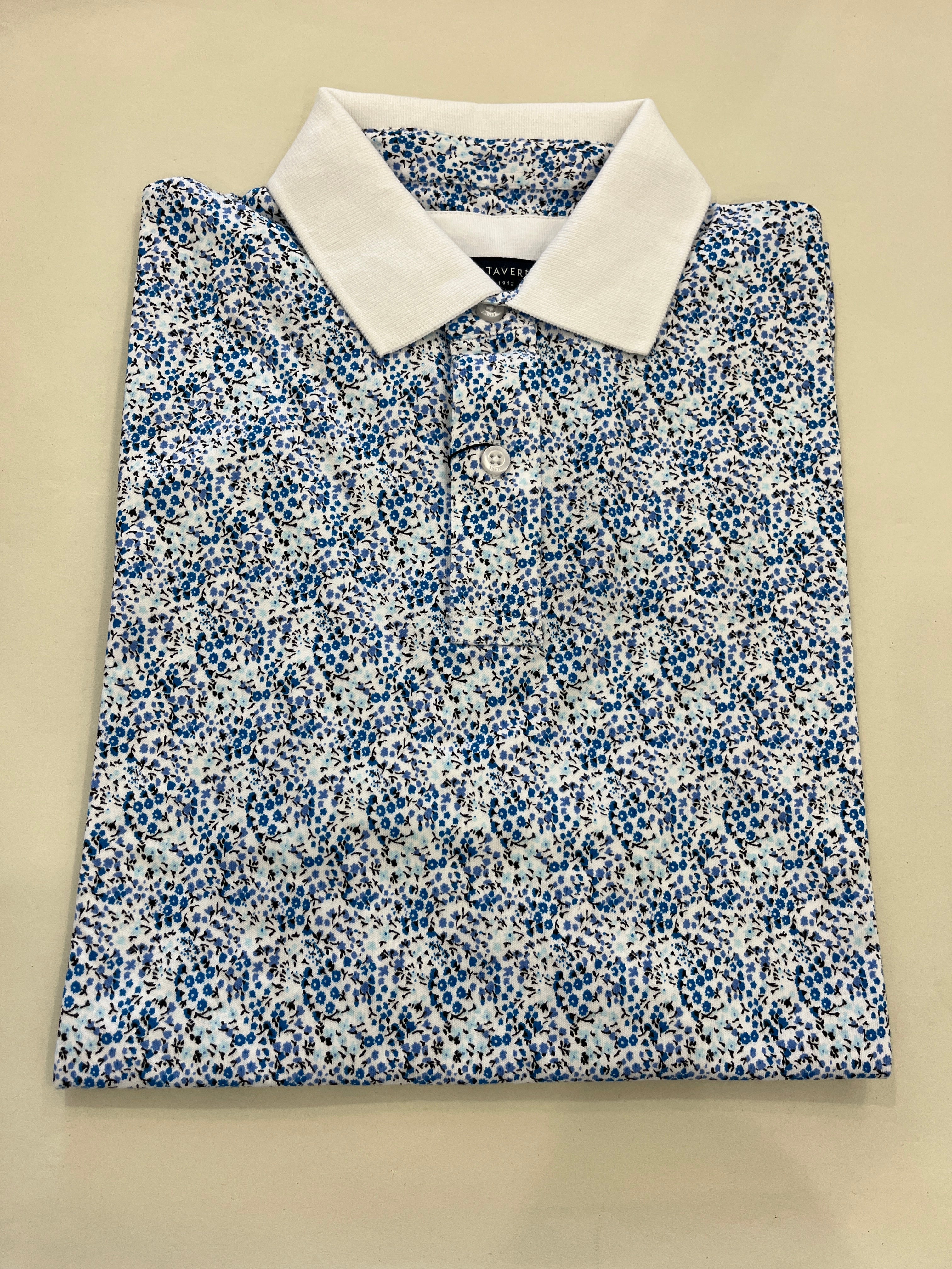 BROOK TAVERNER WHITE SMALL FLOWER PRINT HIDDLESTON POLO SHIRT