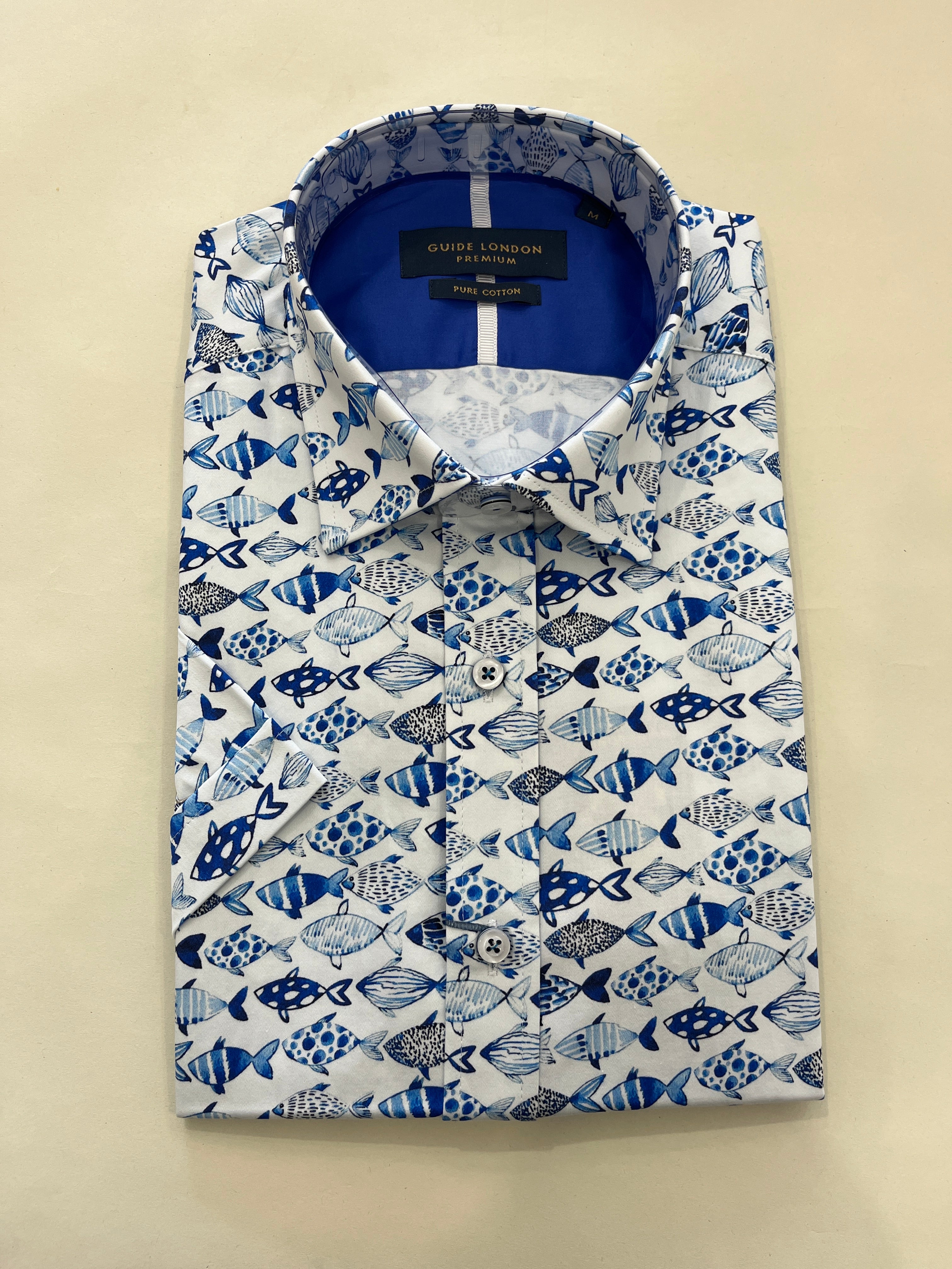 GUIDE LONDON BLUE FISH SHORT SLEEVE WHITE SHIRT
