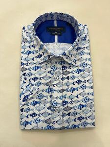 GUIDE LONDON BLUE FISH SHORT SLEEVE WHITE SHIRT