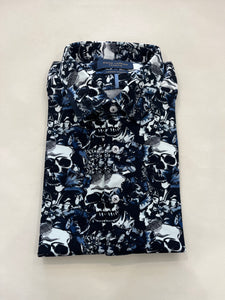 GUIDE LONDON SKULL SHORT SLEEVE NAVY STRETCH SHIRT