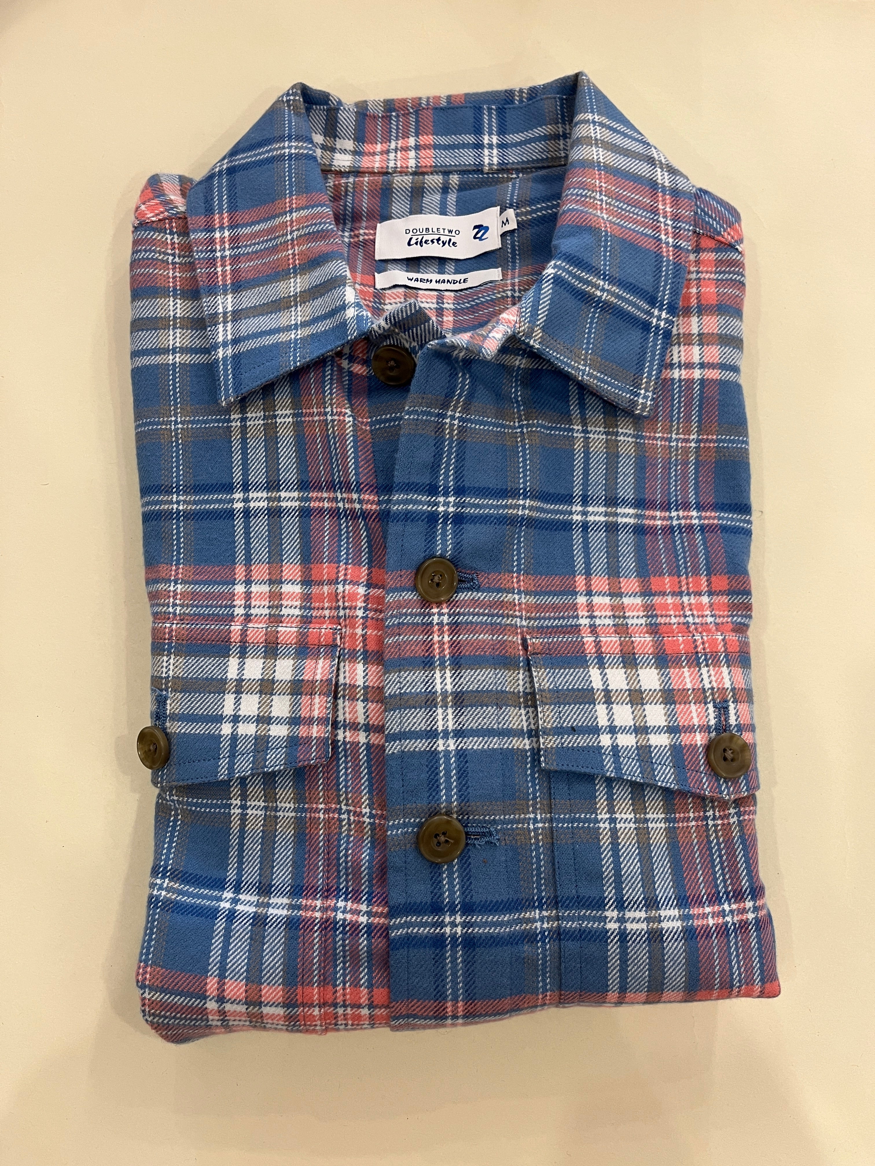 DOUBLE TWO PINK, BLUE AND WHITE CHECKED FLANNEL SHIRT