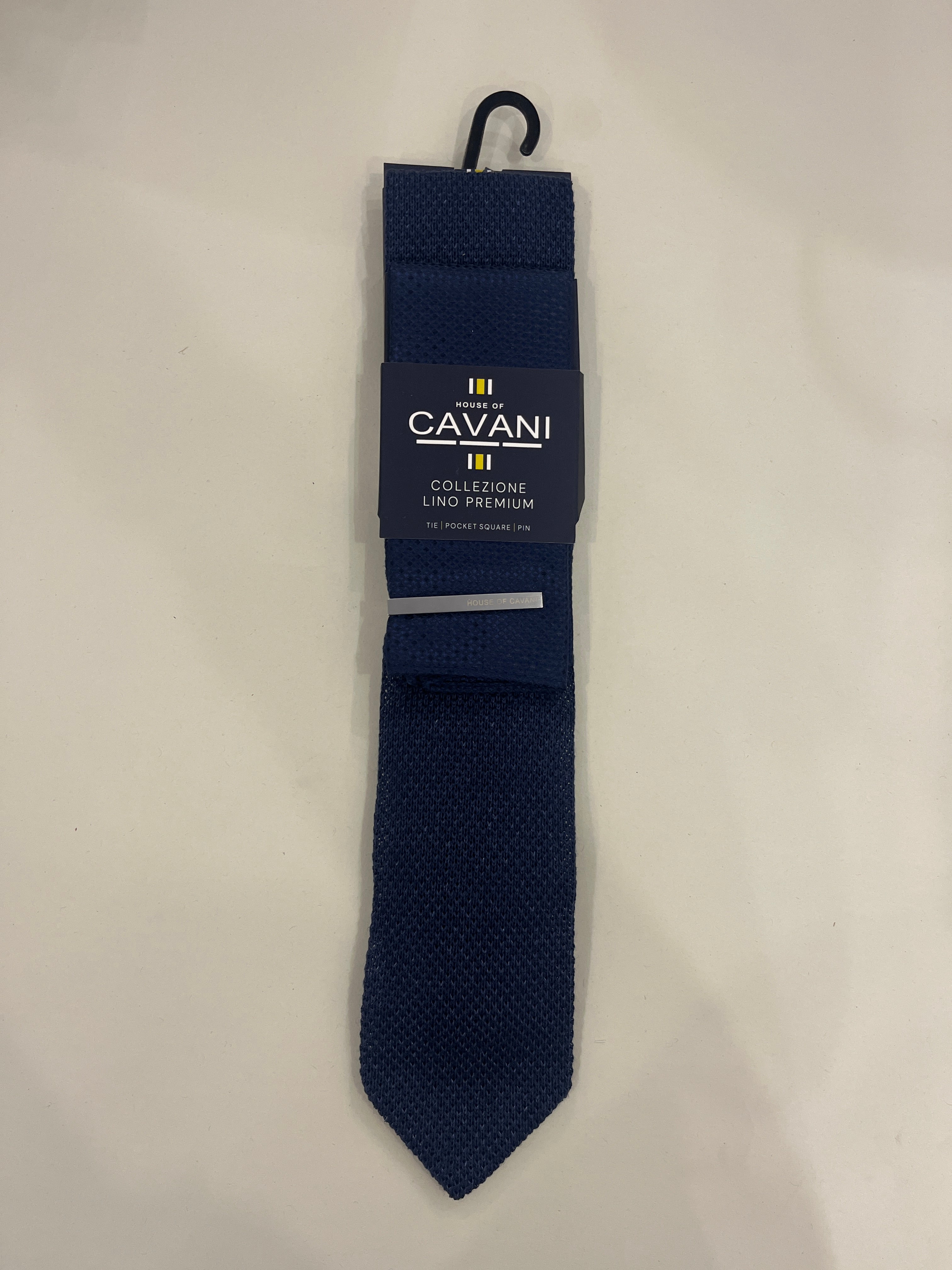 CAVANI WOVEN LINEN NAVY TIE