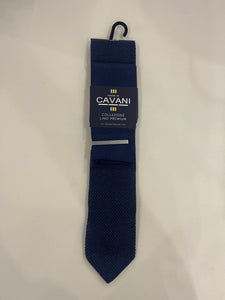 CAVANI WOVEN LINEN NAVY TIE