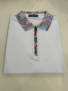 OSCAR BANKS WHITE SHORT SLEEVE PAISLEY COLLAR ZIP POLO
