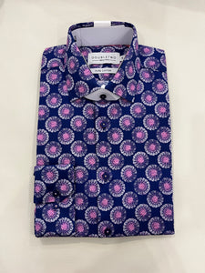 DOUBLE TWO FRENCH NAVY SHIRT WITH LILAC DANDELION PRINT