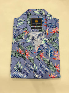 BROOK TAVERNER SKY BLUE SHORT SLEEVE WITH A TROPICAL LEAVES PRINT