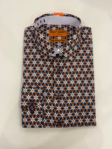 DOUBLE TWO 70S STYLE NAVY & ORANGE FLOWER POWER SHIRT