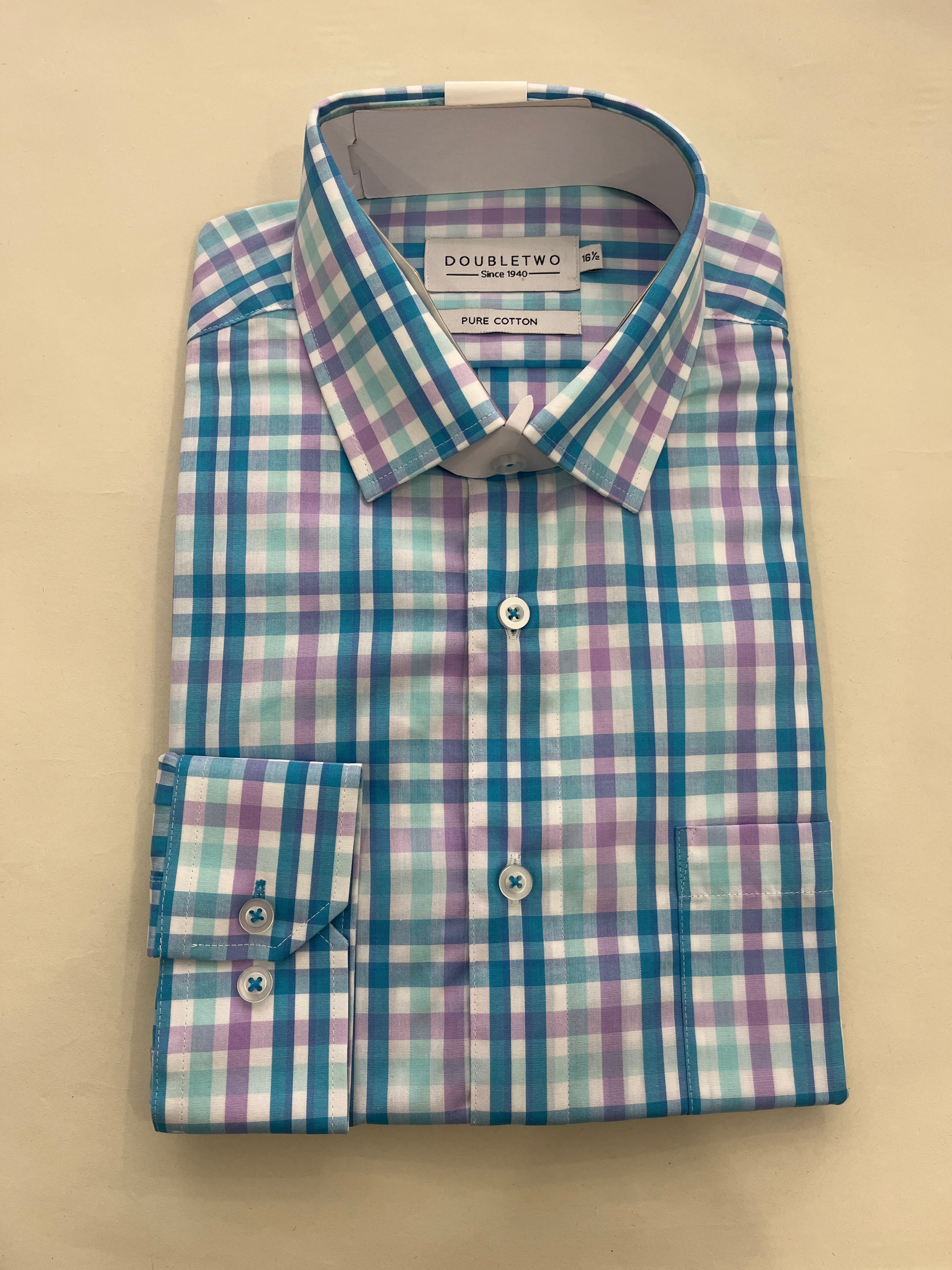 DOUBLE TWO BLUE, GREEN & PURPLE CHECK SHIRT