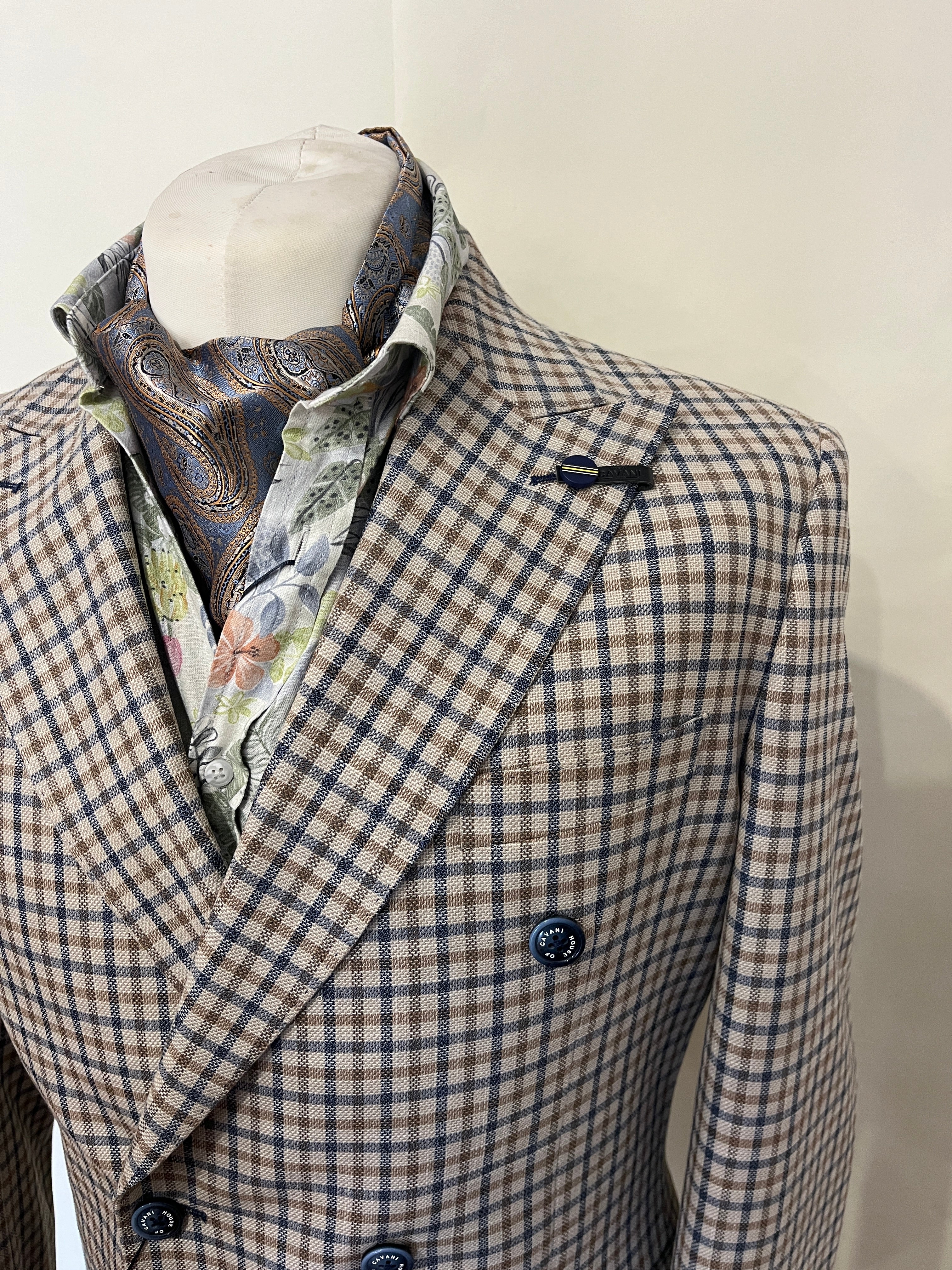 BEIGE CHECK SERGIO DOUBLE BREASTED CAVANI JACKET