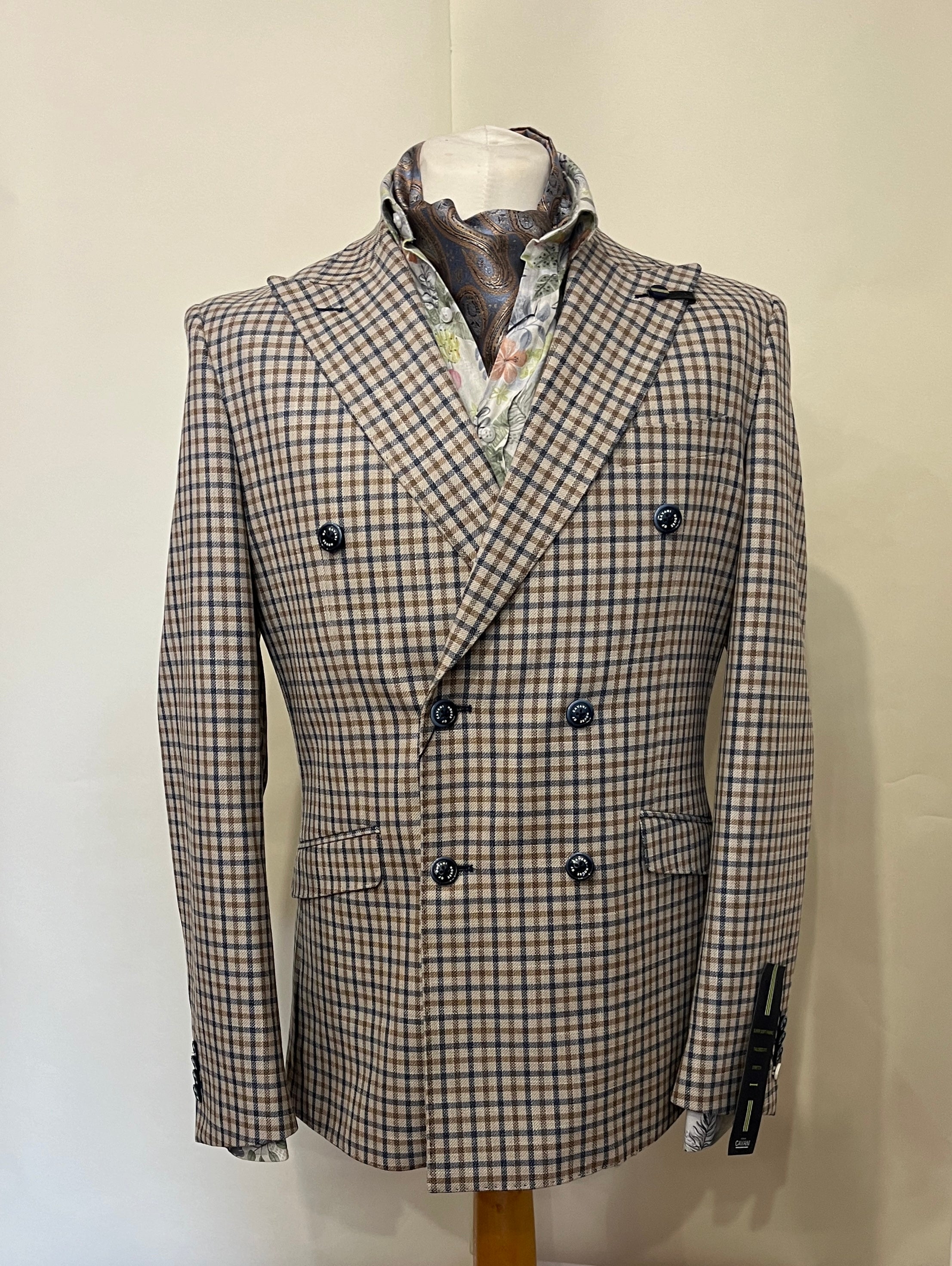 BEIGE CHECK SERGIO DOUBLE BREASTED CAVANI JACKET