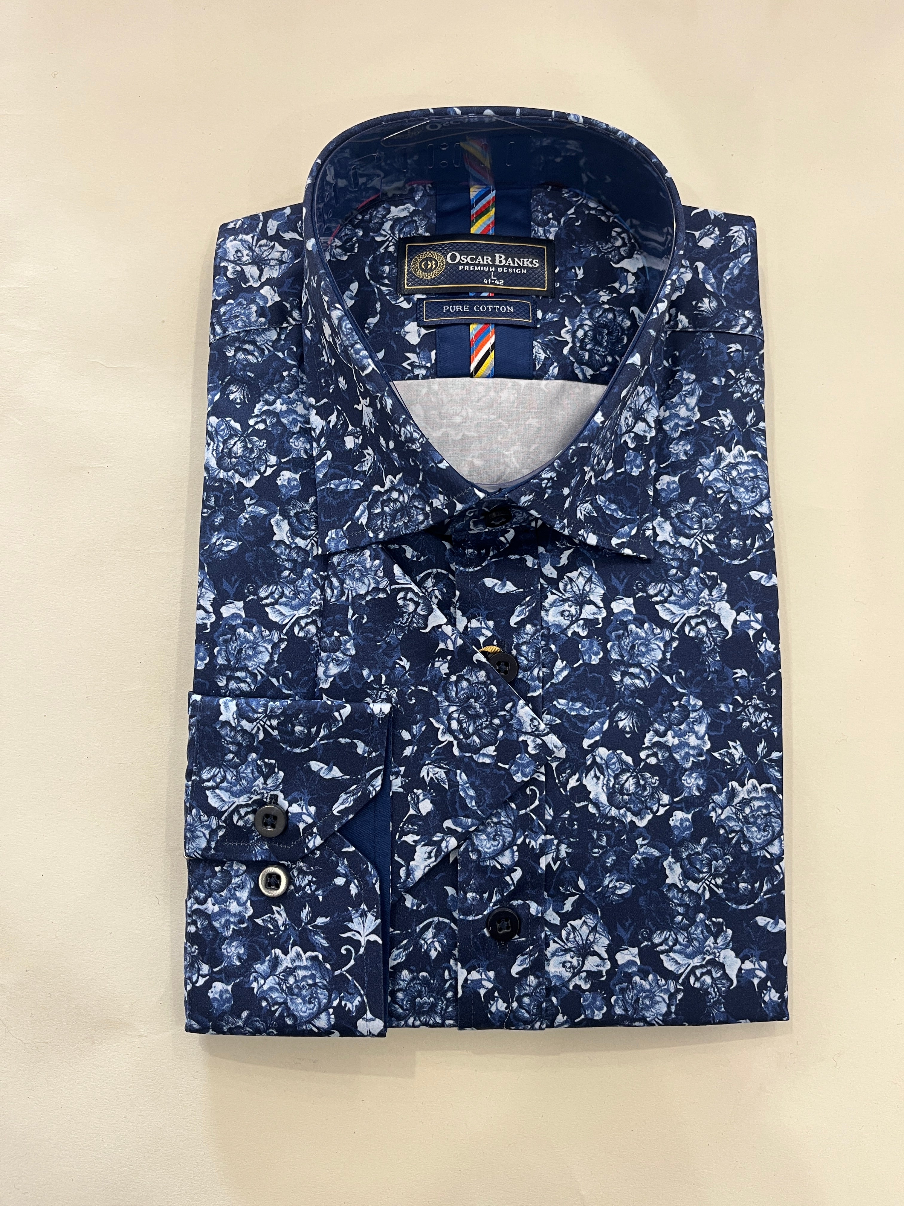 OSCAR BANKS NAVY SHIRT WITH BLUE FLOWER PRINT