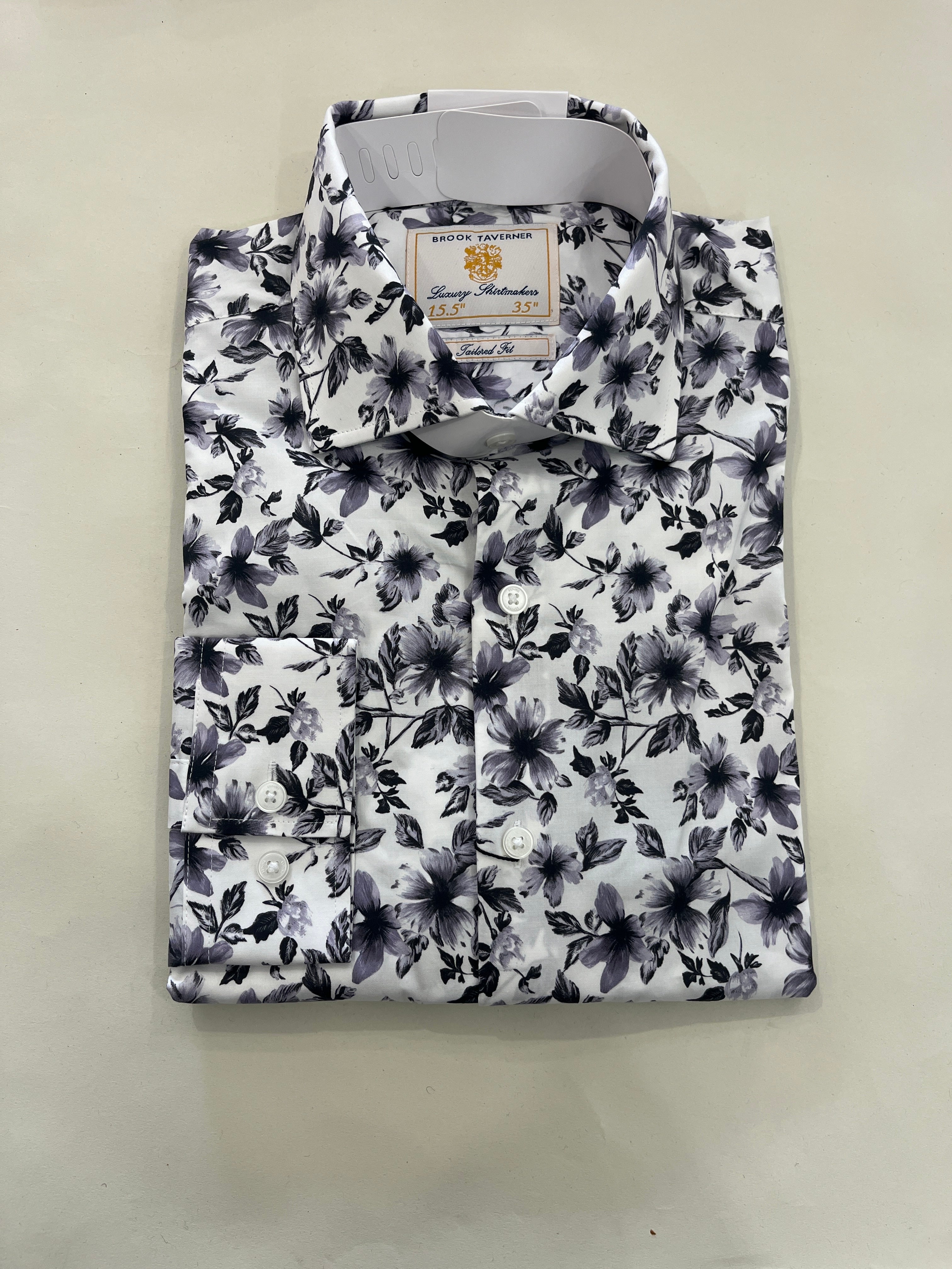BROOK TAVERNER WHITE SHIRT WITH A LIGHT PURPLE FLOWER PRINT