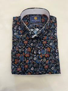 BROOK TAVERNER BLACK SHIRT WITH ORANGE & BLUE FLOWER PRINT