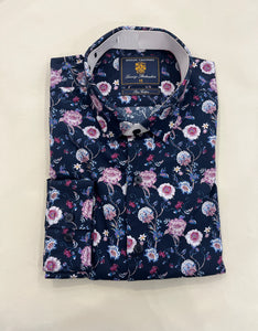 BROOK TAVERNER NAVY SHIRT WITH A PINK FLOWER PRINT