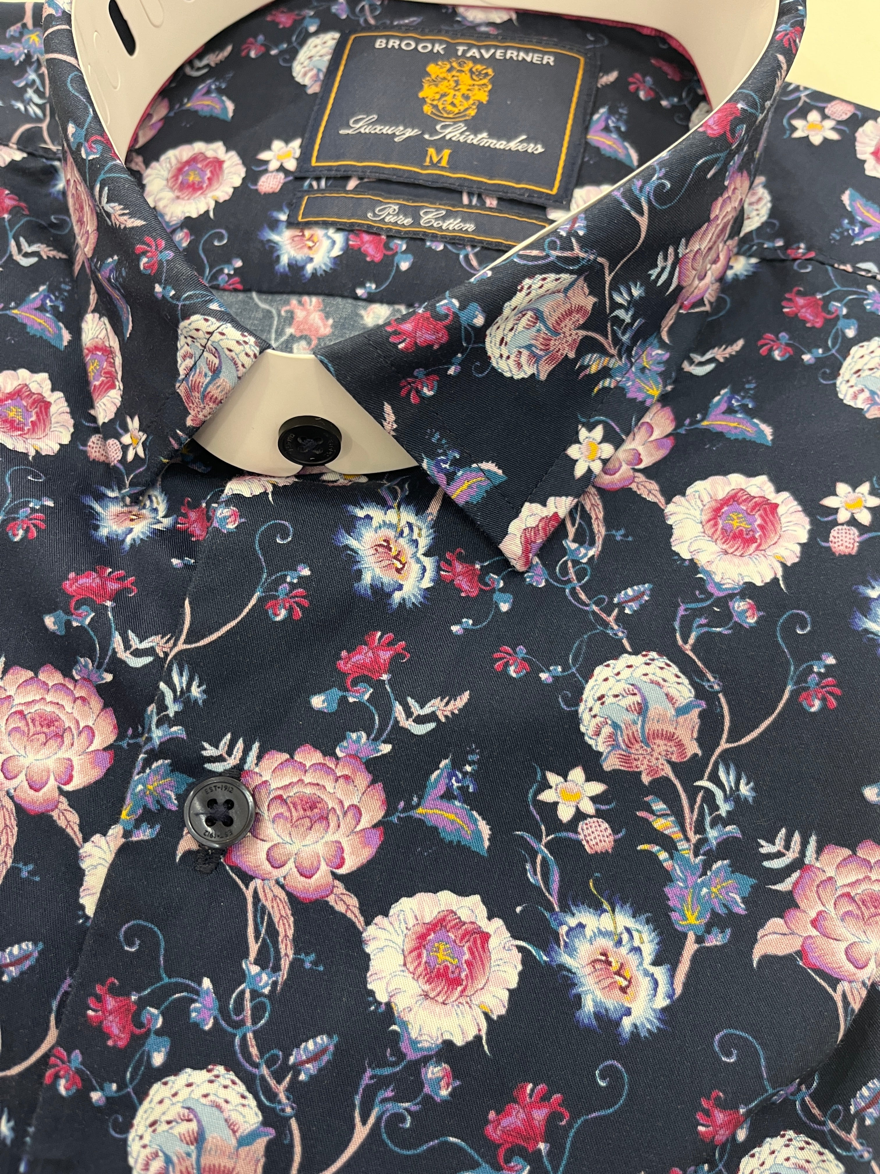 BROOK TAVERNER NAVY SHIRT WITH A PINK FLOWER PRINT