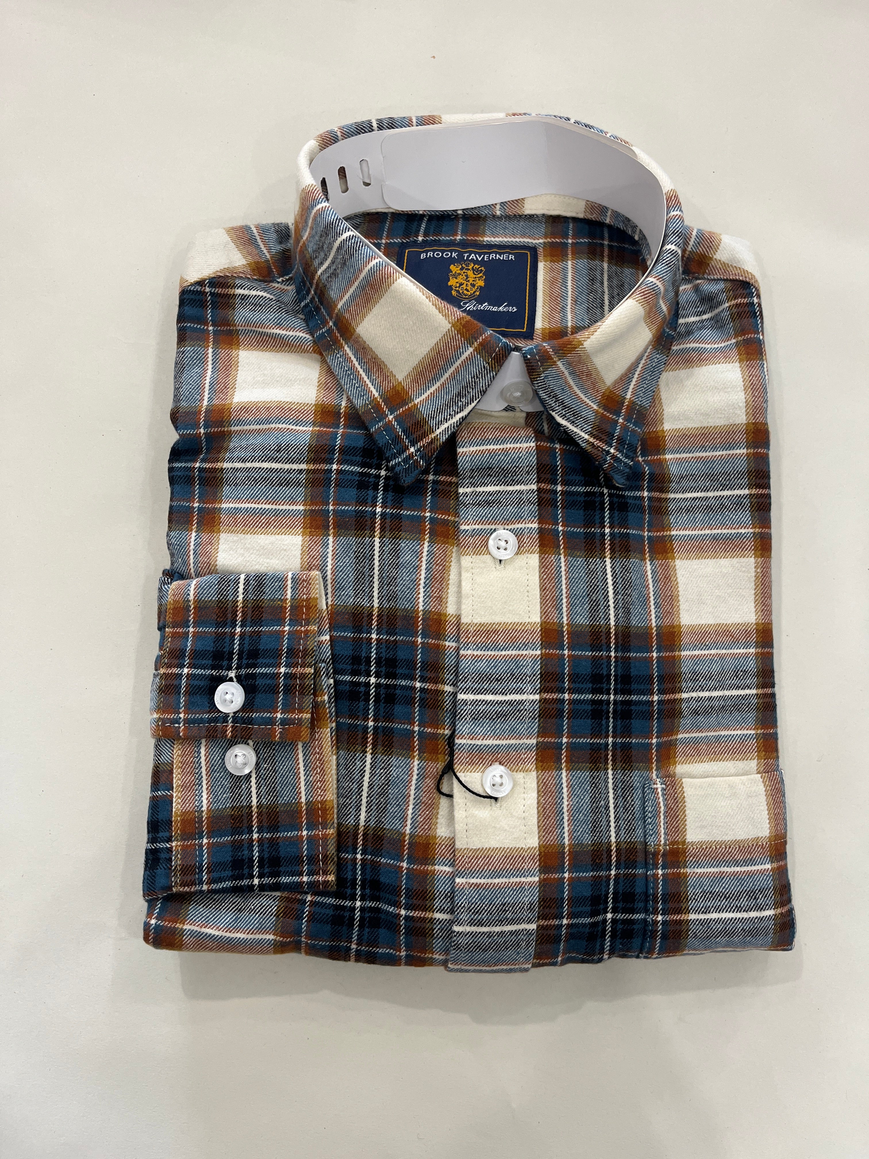 BROOK TAVERNER RUST & ECRU CHECK BRUSHED COTTON SHIRT