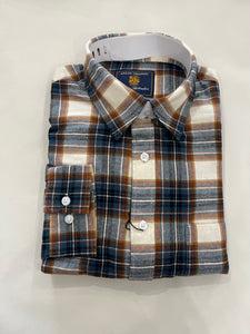 BROOK TAVERNER RUST & ECRU CHECK BRUSHED COTTON SHIRT