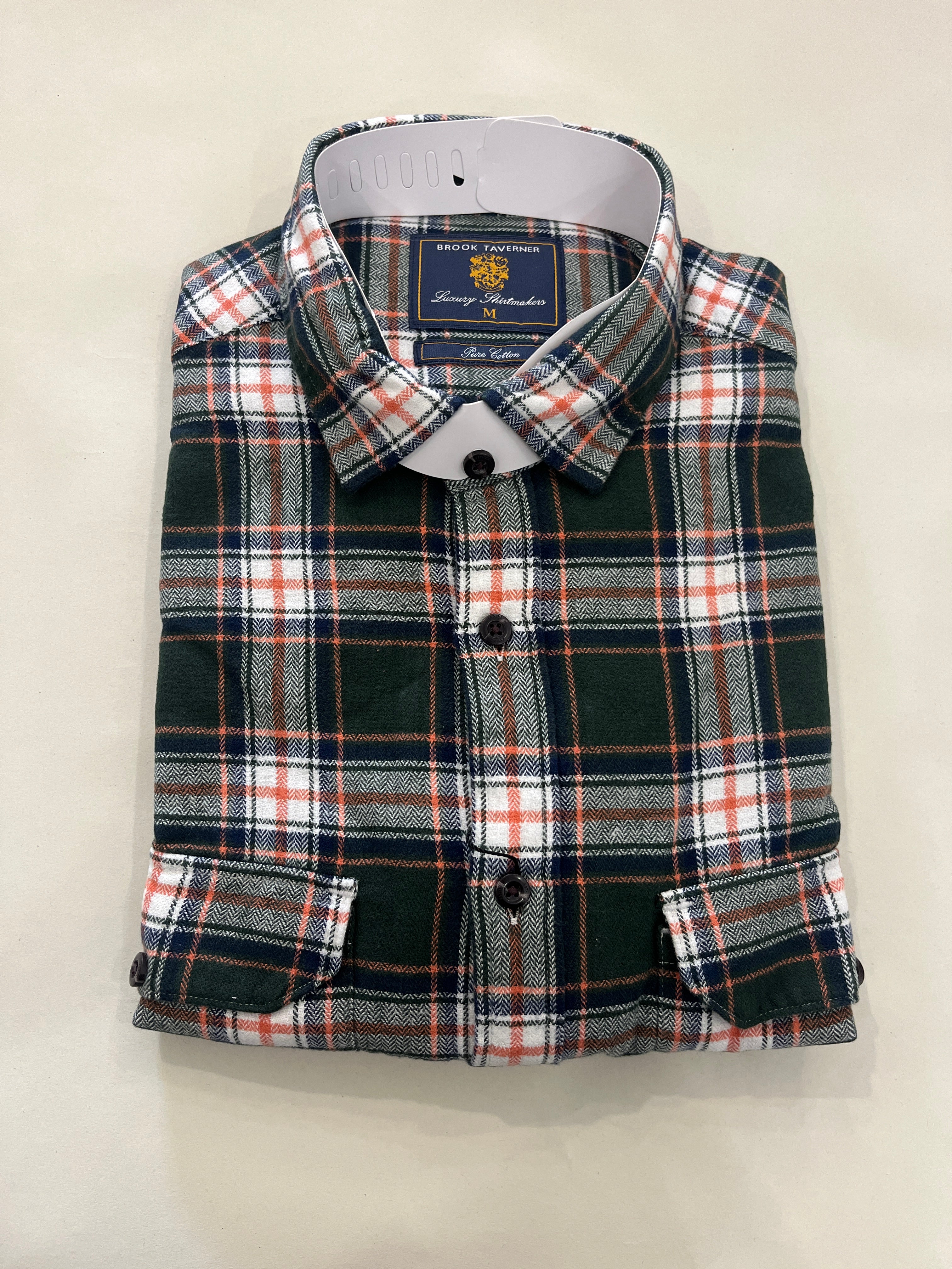 BROOK TAVERNER GREEN CHECK BRUSHED COTTON SHIRT