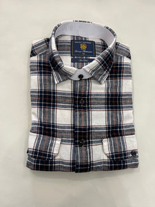 BROOK TAVERNER ECRU CHECK BRUSHED COTTON SHIRT