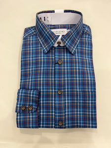 DOUBLE TWO BLUE, MUSTARD, WHITE AND RED PLAID BLUE SHIRT