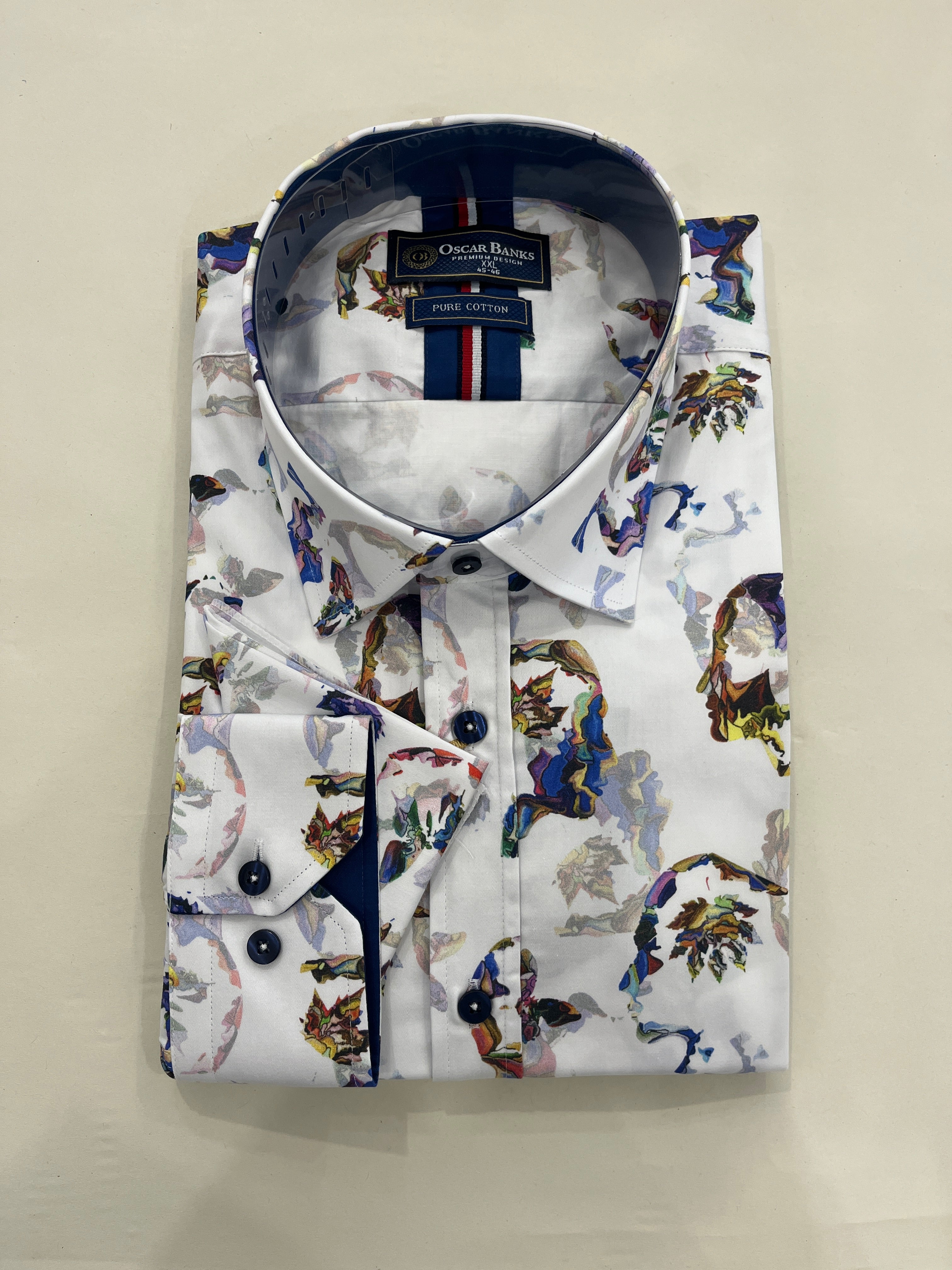 OSCAR BANKS PROFILE MULTICOLOURED PRINT WHITE SHIRT