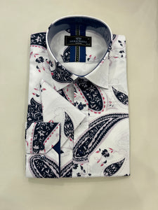 OSCAR BANKS NAVY AND PINK PAISLEY PRINT WHITE SHIRT