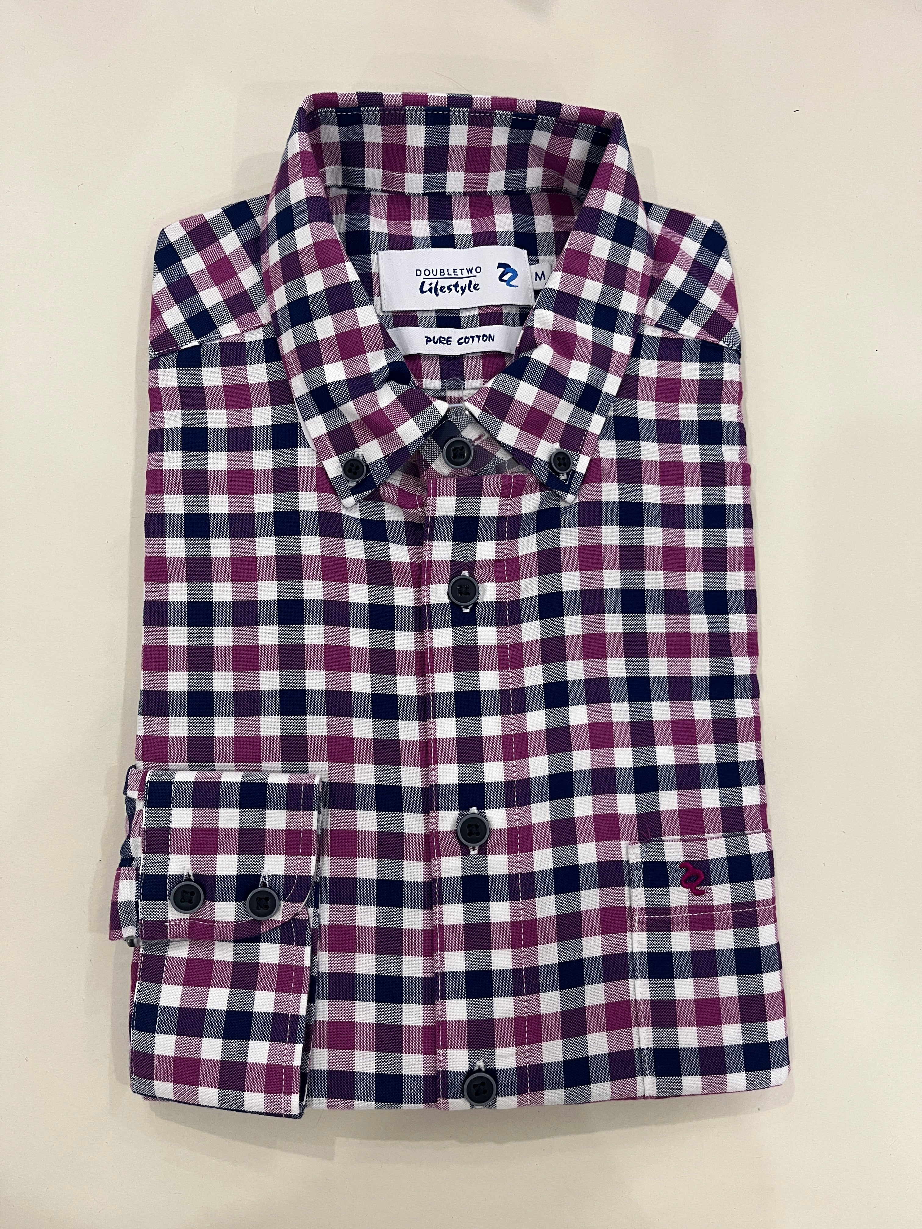 DOUBLE TWO PURPLE AND BLUE CHECK SHIRT