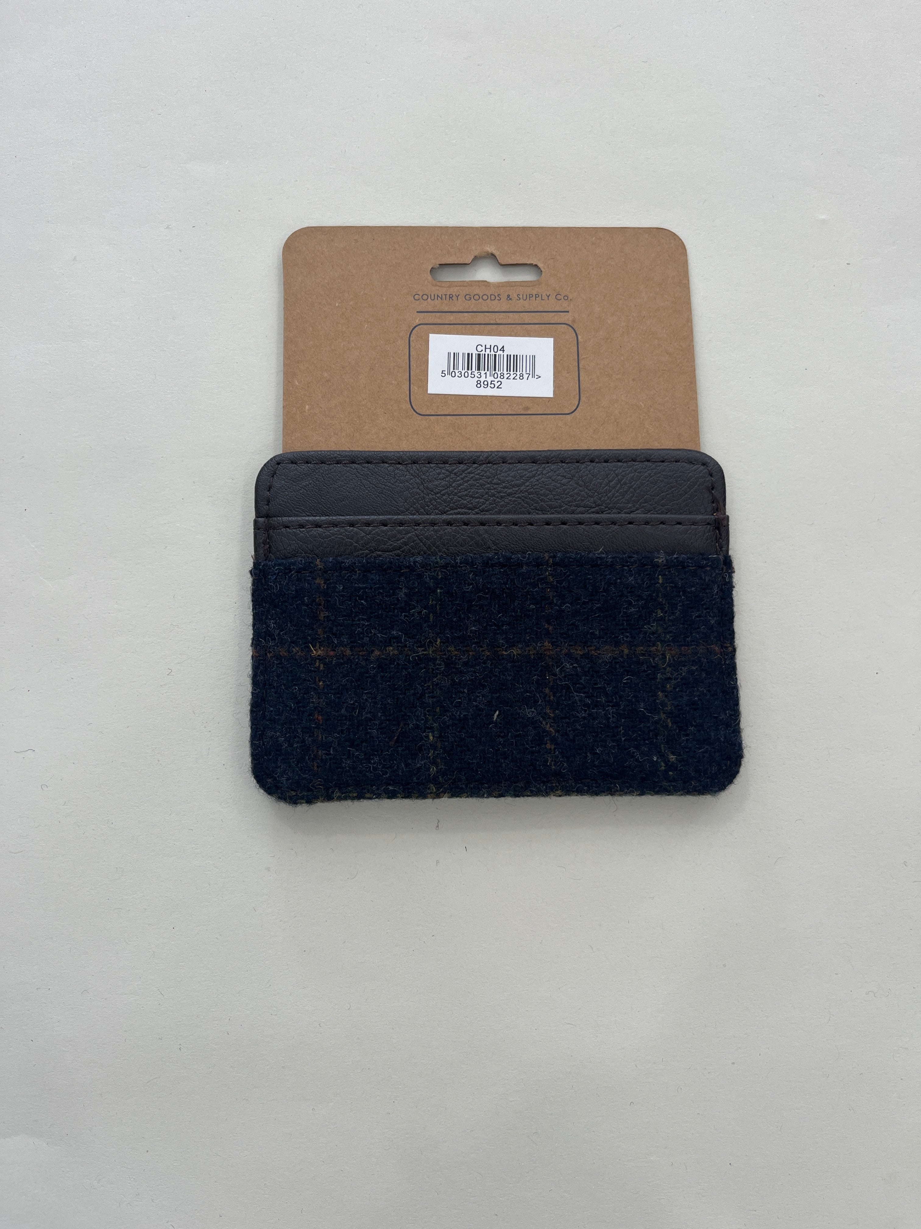 HERITAGE TRADITIONS BLUE & YELLOW CHECK BROWN LEATHER  CARD HOLDER