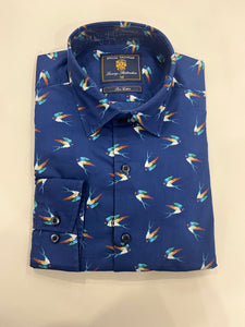 BROOK TAVERNER BLUE SHIRT WITH SWALLOWS PRINT
