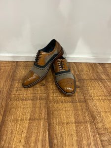 TAN SMITH WITH GREY SUEDE JUSTIN REESS BROGUES